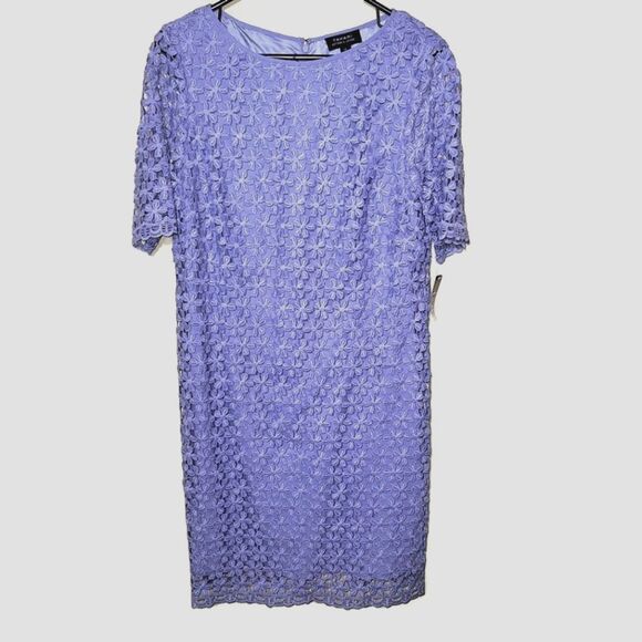 New Tahari Purple Floral Lace Overlay Dress 10 - Picture 3 of 13